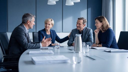 Twee professionals in een zakelijk gesprek aan een vergadertafel