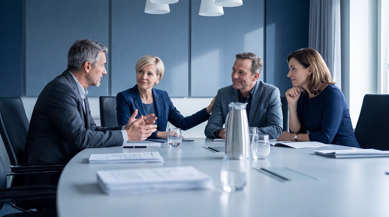 Twee professionals in een zakelijk gesprek aan een vergadertafel