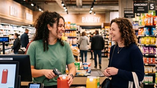 Medewerker achter de kassa in een drogisterij