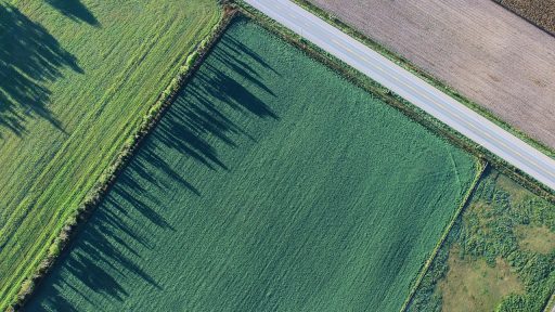 Luchtfoto van Noord-Nederlands agrarisch landschap met weilanden en dorpen in Drenthe, Groningen of Friesland